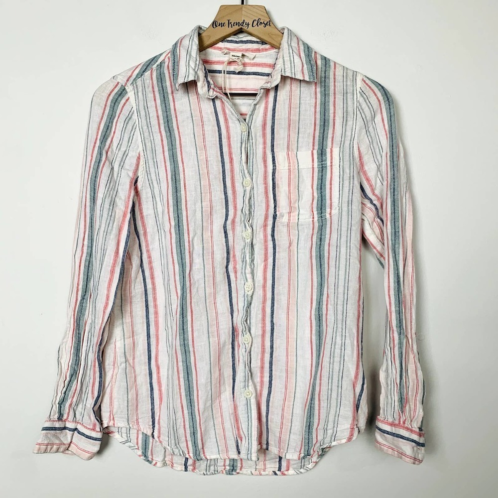 Beachlunchlounge Linen Blend Striped Button Down Casual Shirt Multicolor Size XS